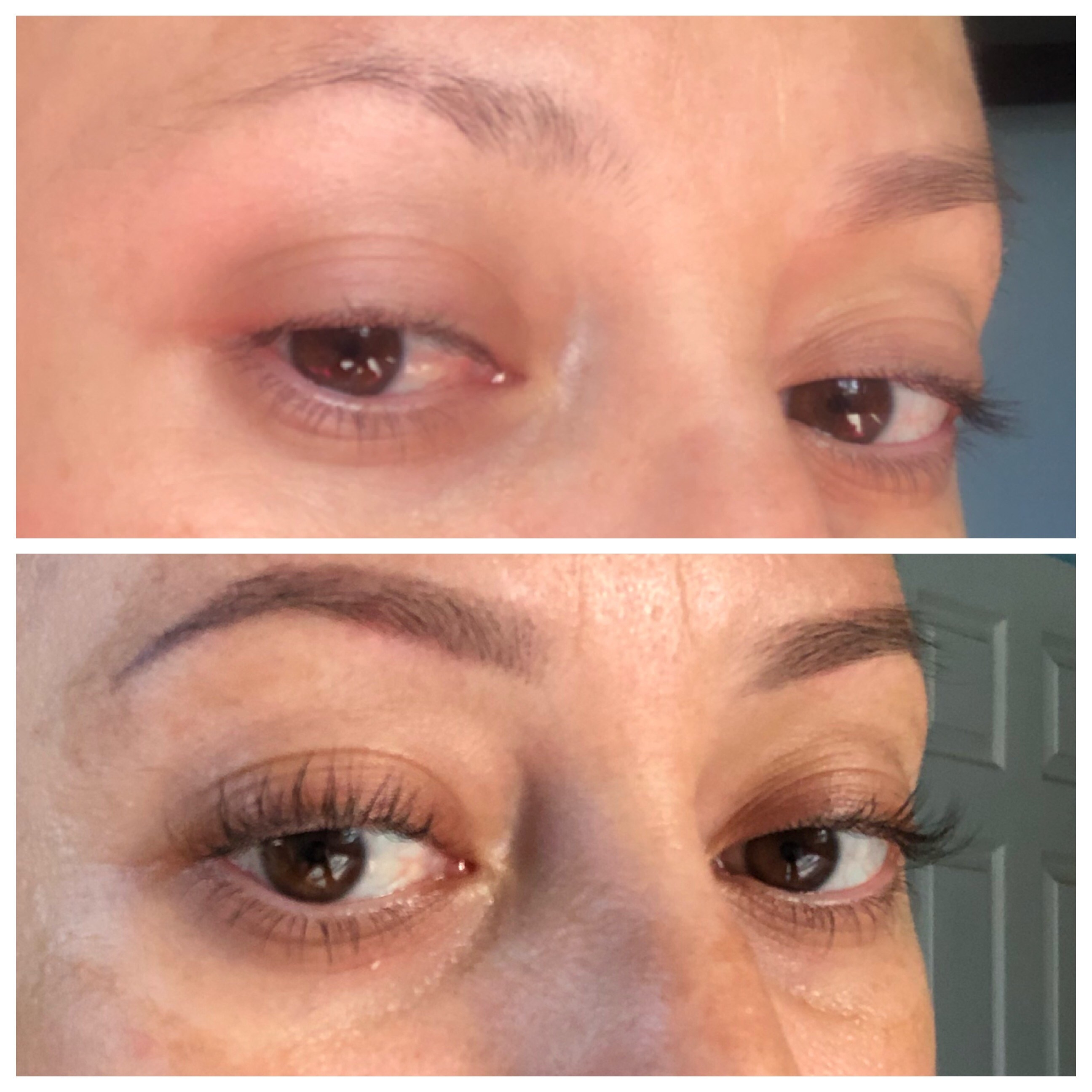 a reviewer&#x27;s lashes before and after using the serum
