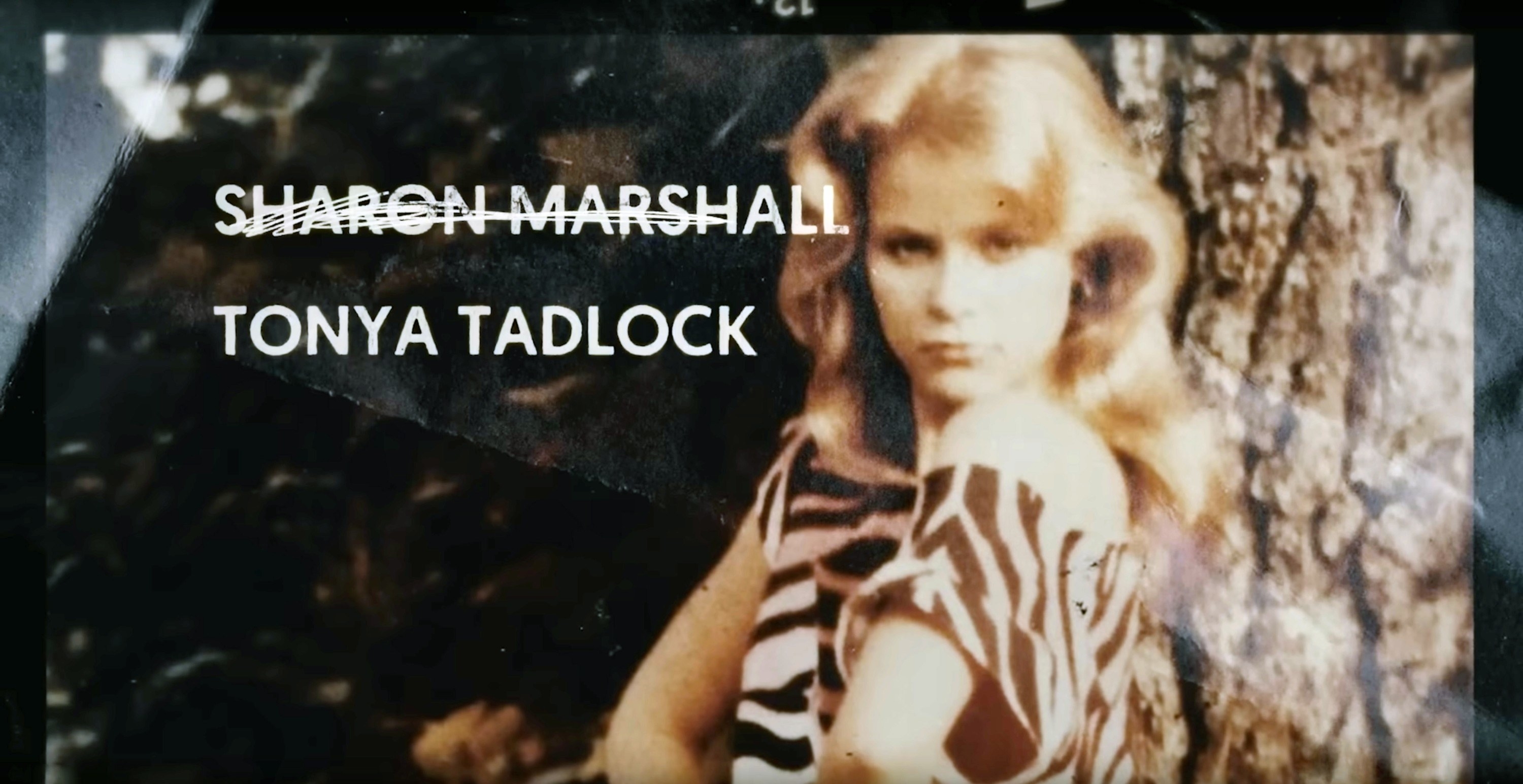 An old photo of a woman, with the name Sharon Marshall crossed out and replaced by the name Tonya Tadlock