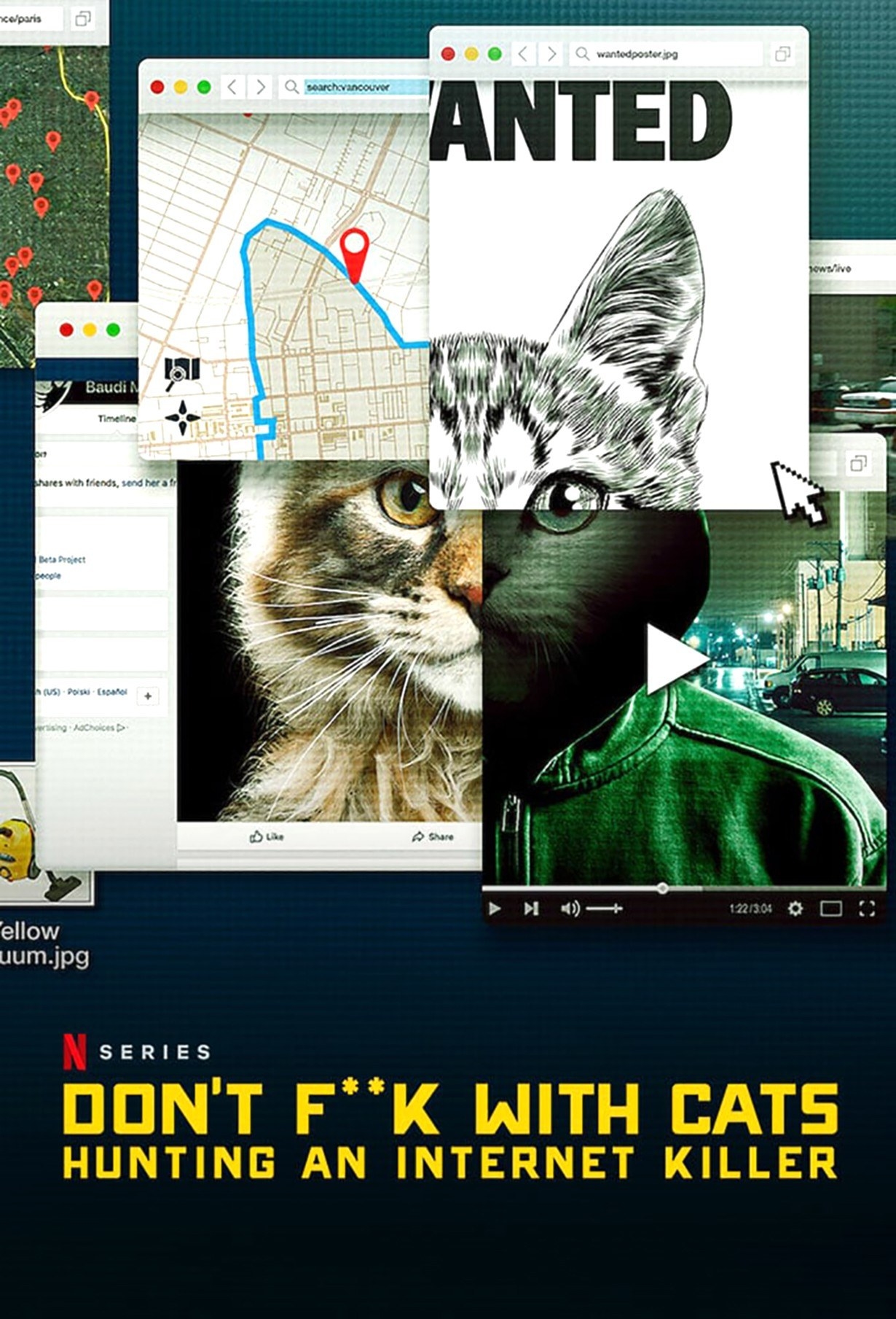 DON&#x27;T F**K WITH CATS: HUNTING AN INTERNET KILLER poster, featuring many cats