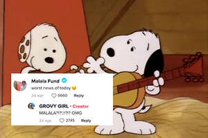 Malala Fund's comment over image of Snoopy.