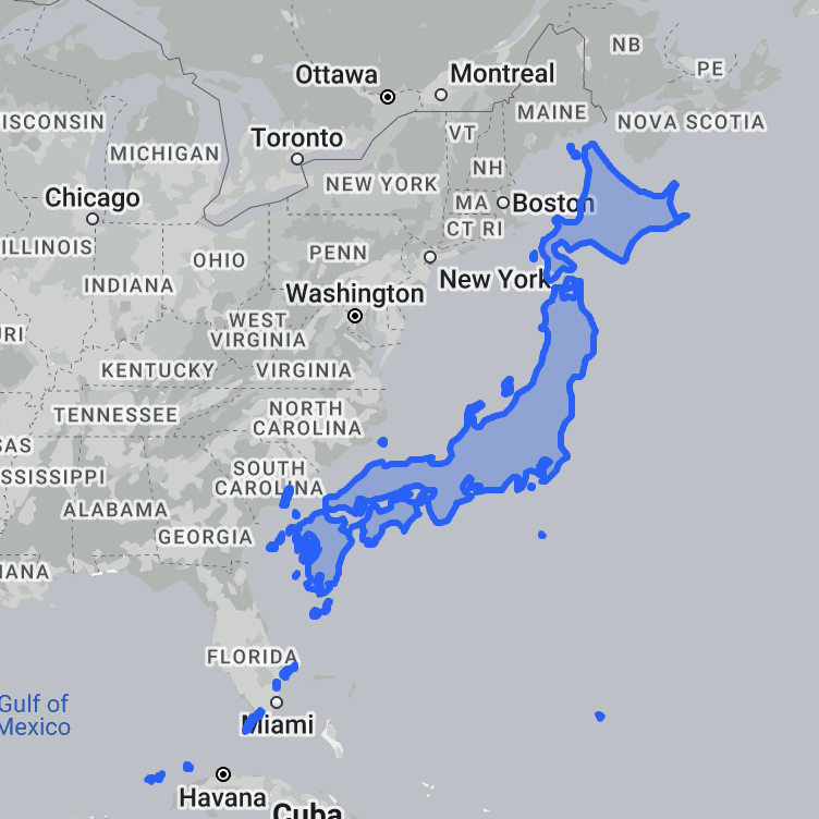 Japan compared to the east coast