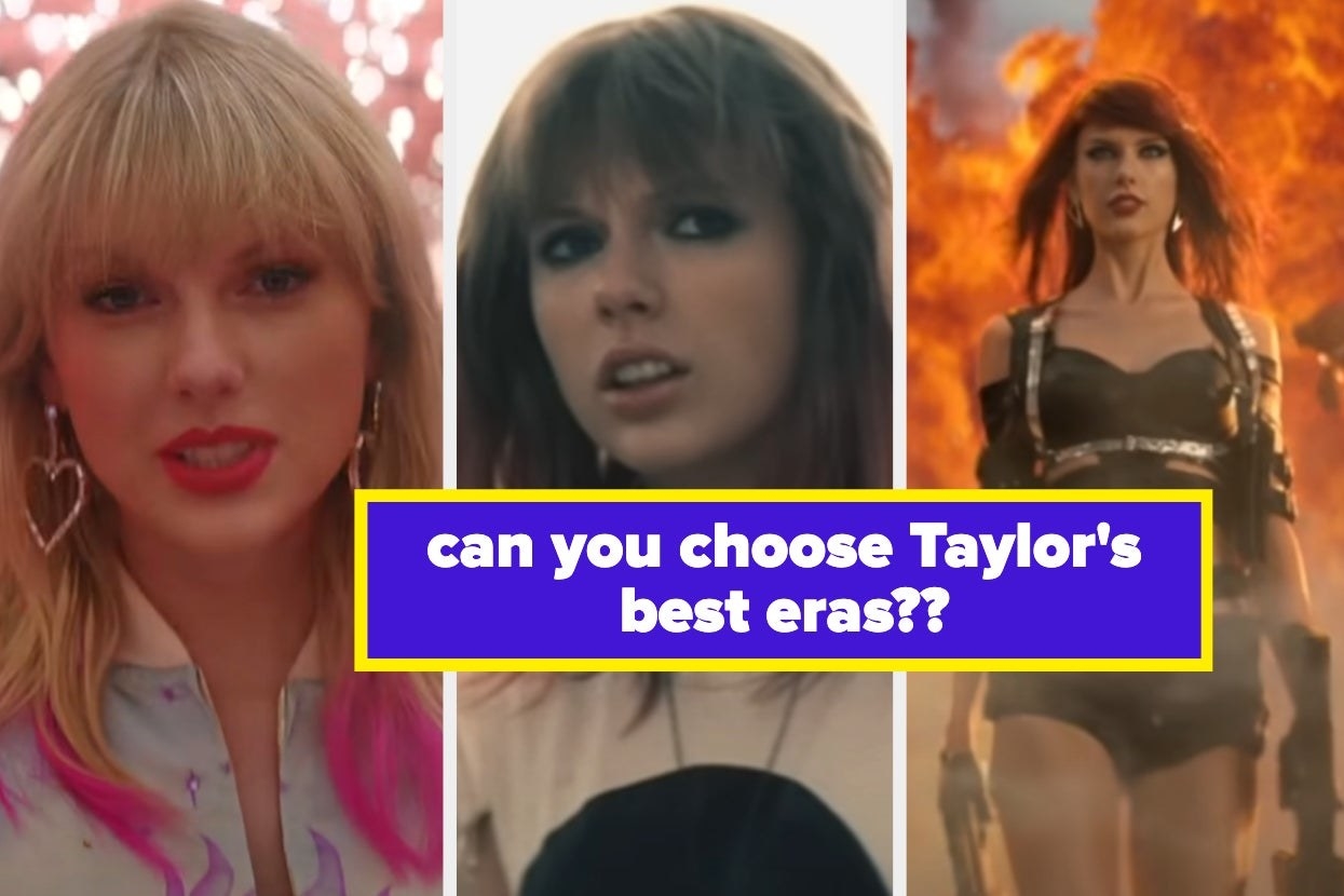 three images, a photo from the &quot;Lover&quot; music video, a photo from the &quot;I knew you were trouble&quot; music video, and a photo from the &quot;bad blood&quot; music video