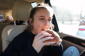 Emma Chamberlain eating an Impossible Whopper