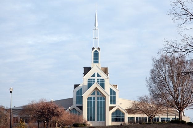 The exterior of a large modern church building