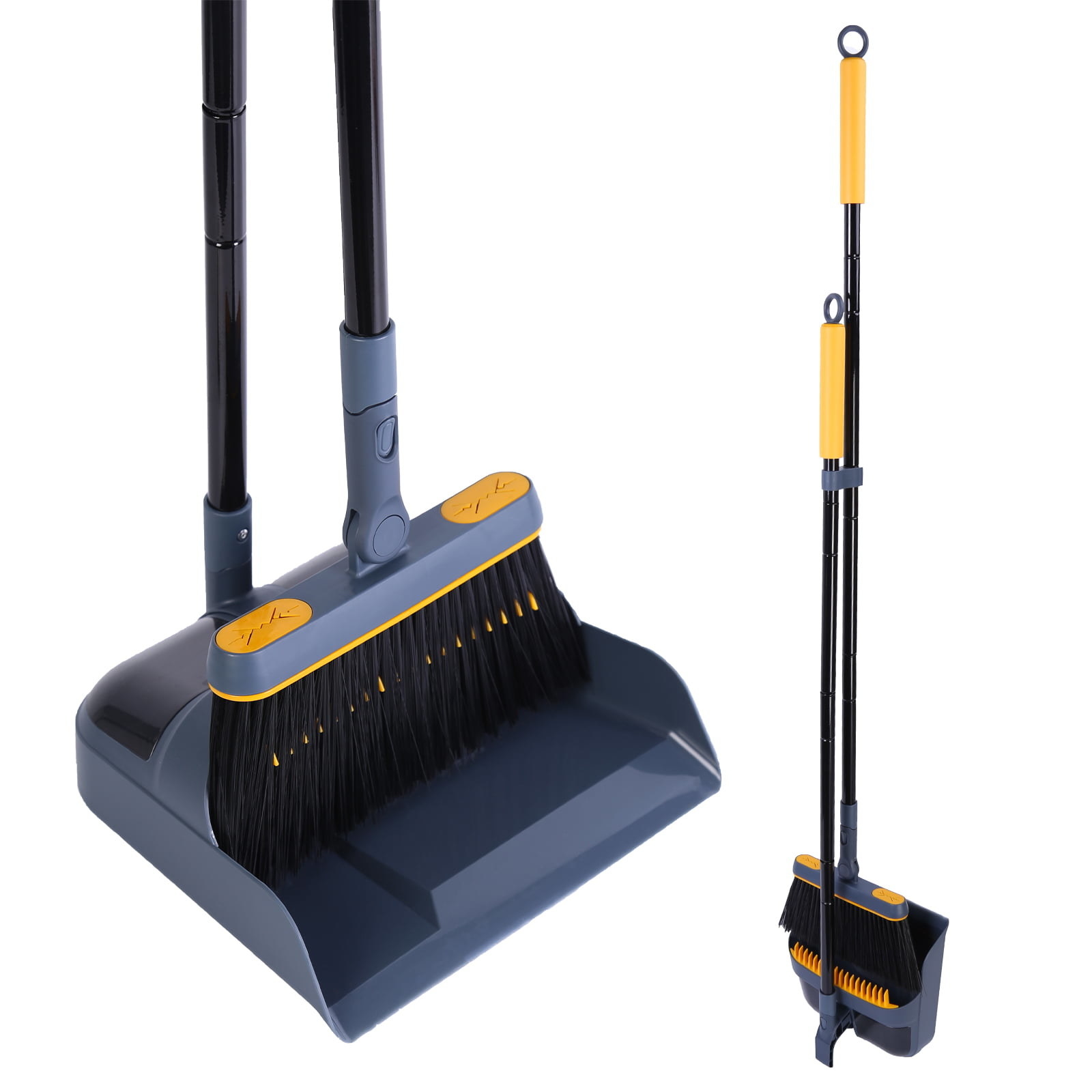 the broom in a navy blue