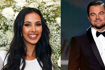 This is an image of Maya Jama on the left and Leonardo DiCaprio on the right