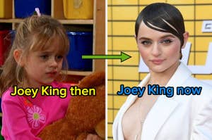 joey king when she was young next to a photo of joey king all grown up in 2023