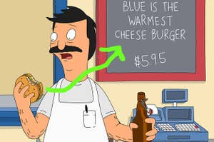 bob from bob's burgers eats a burger