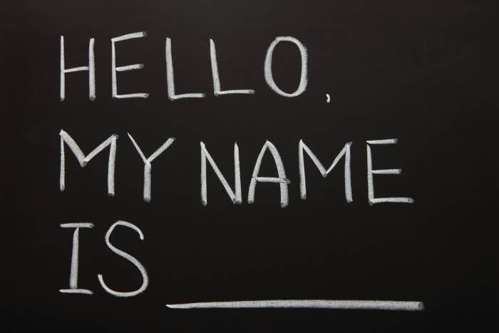 &quot;Hello, my name is ___&quot; written on a blackboard