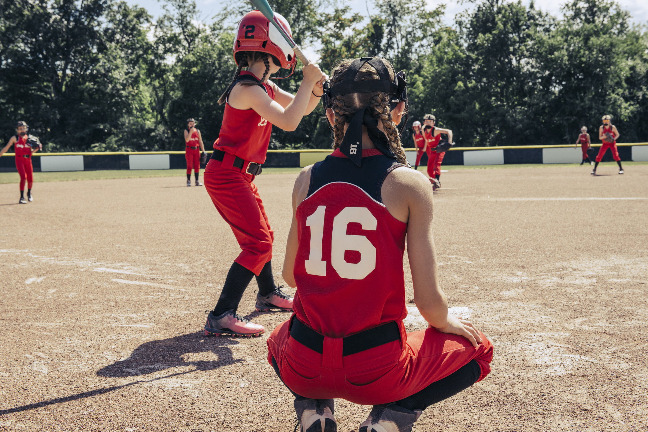 Young kids playing softball