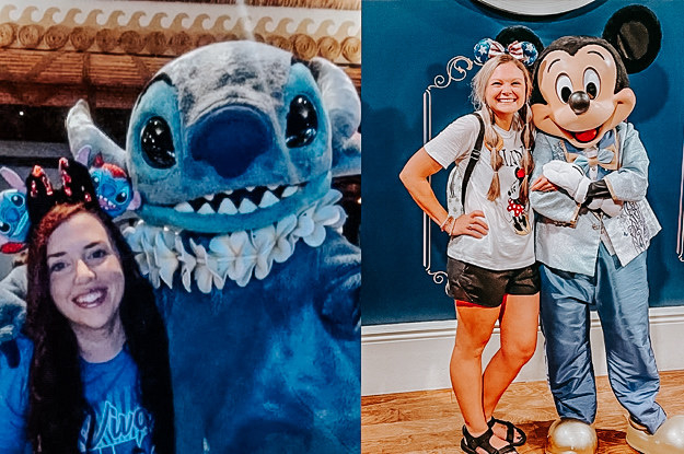 Picture on the left with Stitch and the picture on the right with Mickey Mouse.