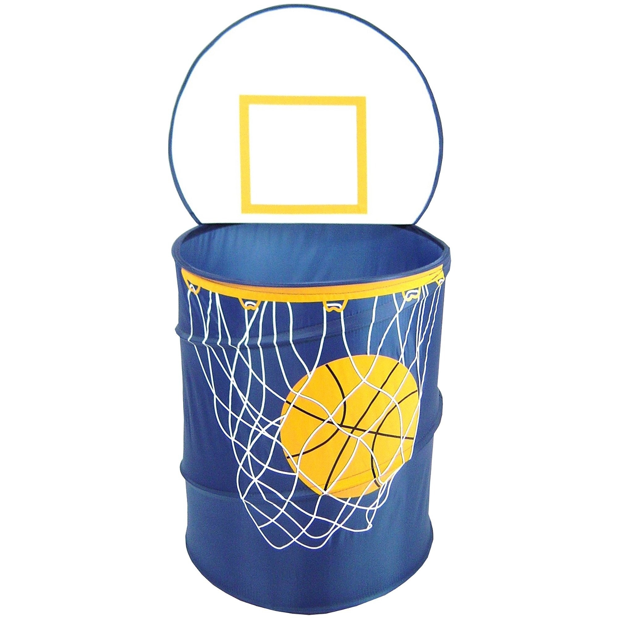 Clothes hamper with a backstop and basketball hoop image