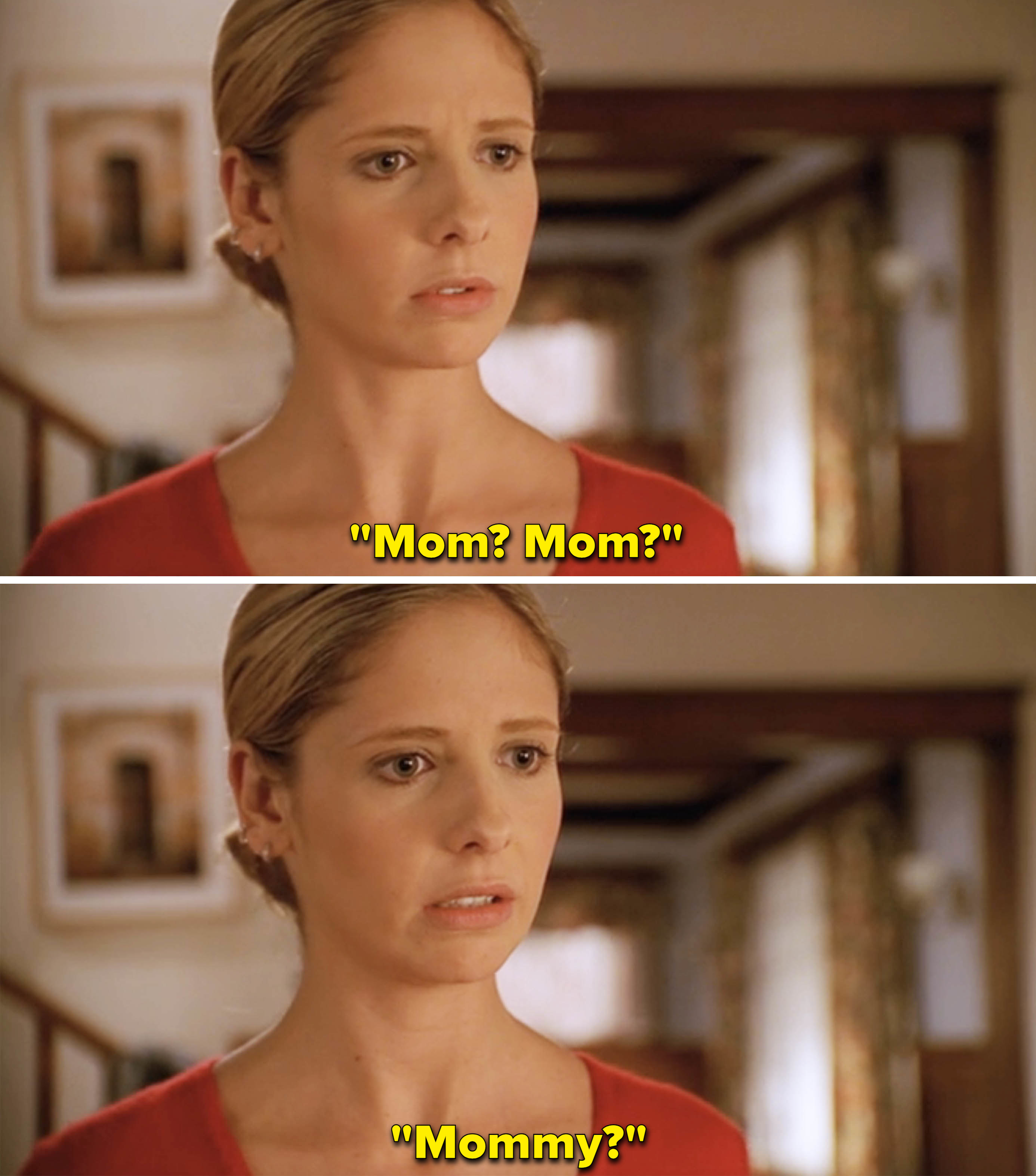woman saying, mom? mommy?