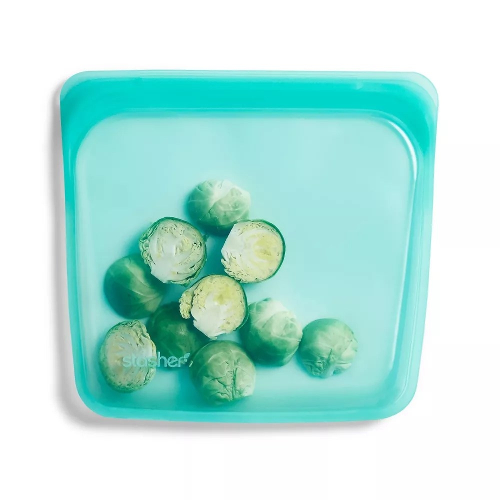 The Stasher bag with brussels sprouts inside