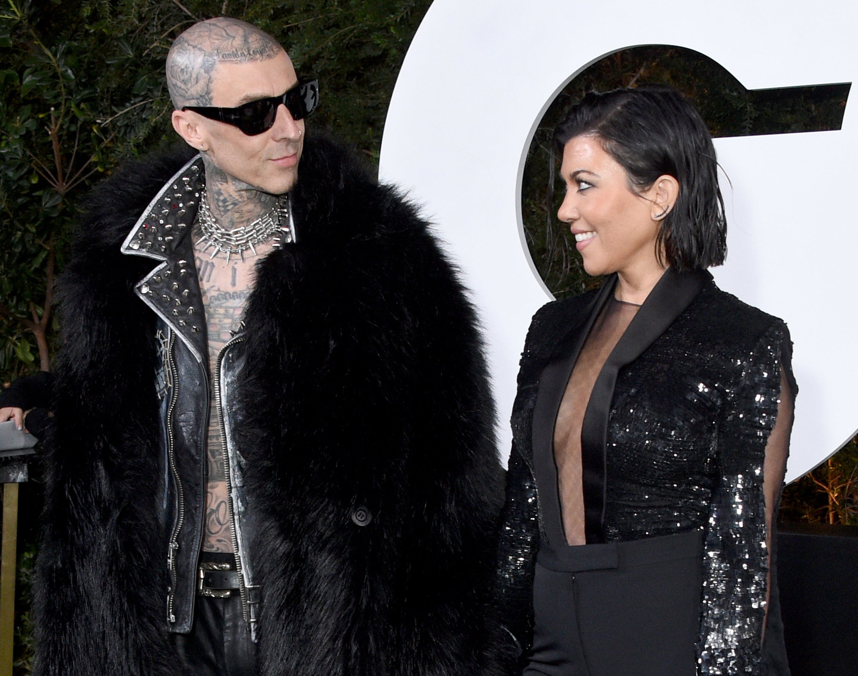 A closeup of Kourtney and Travis