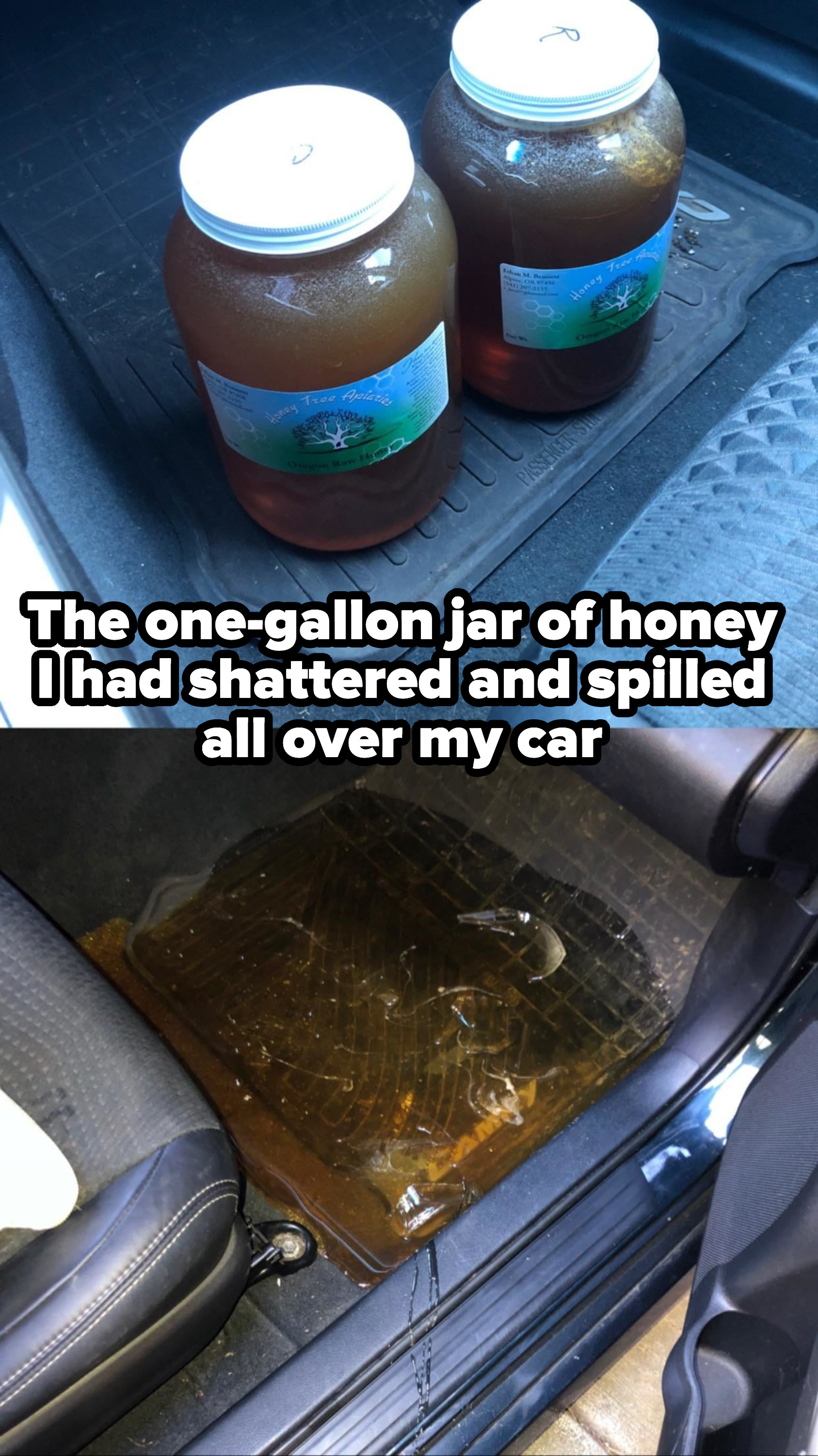 honey on the floor of a car