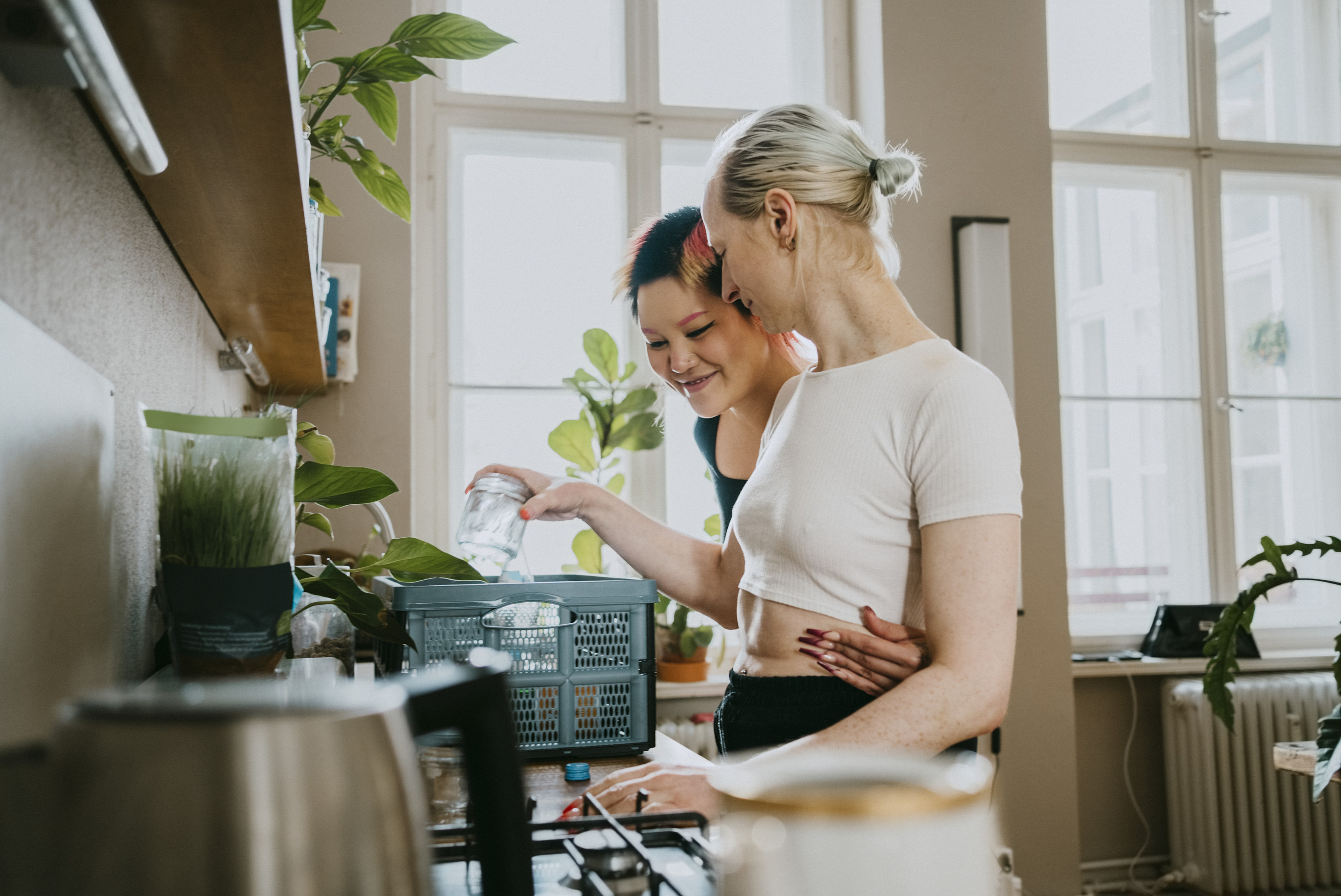 couple doing chores together