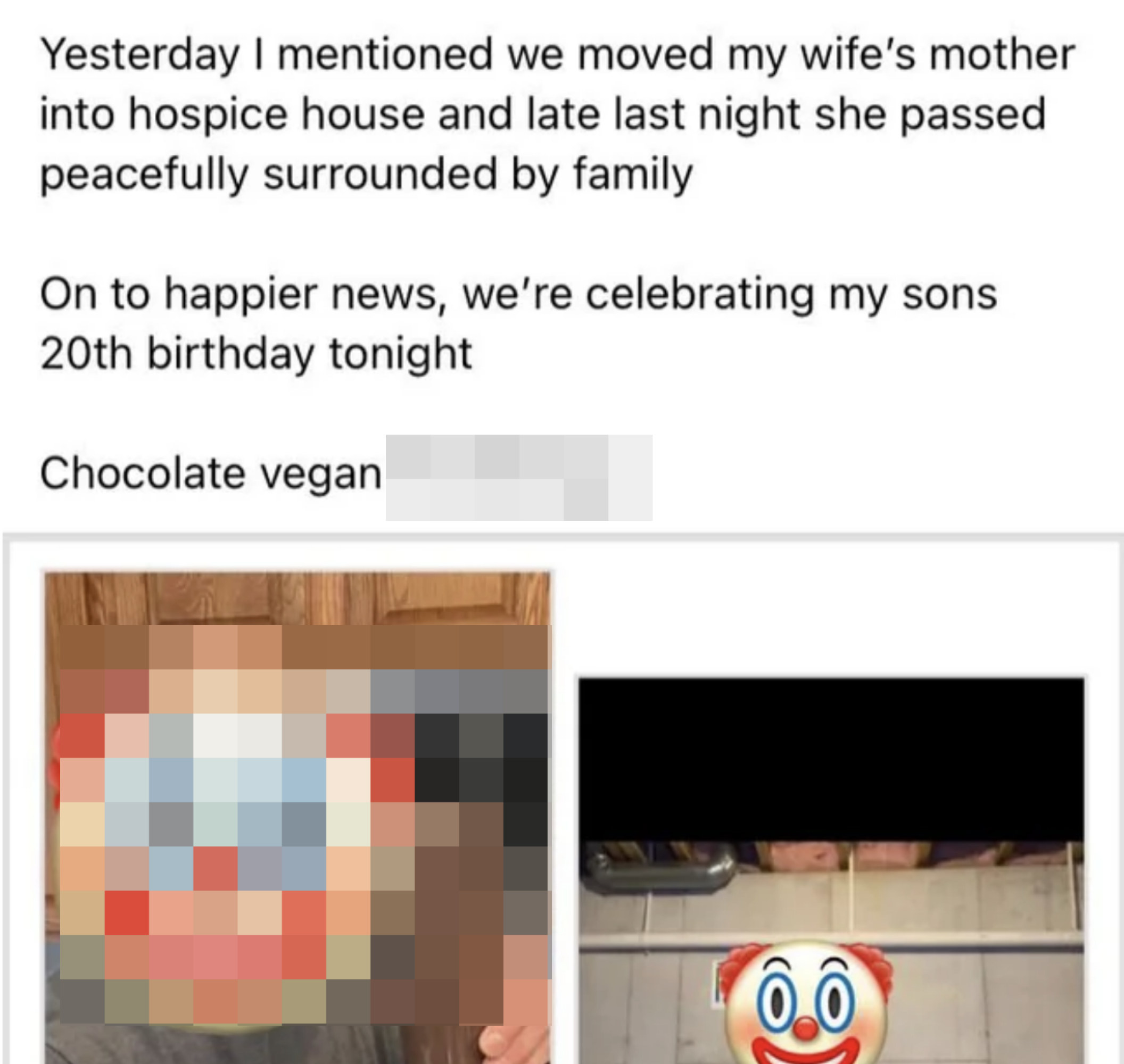 last night we lost my mother in law but in good news we're now celebrating my son's birthday