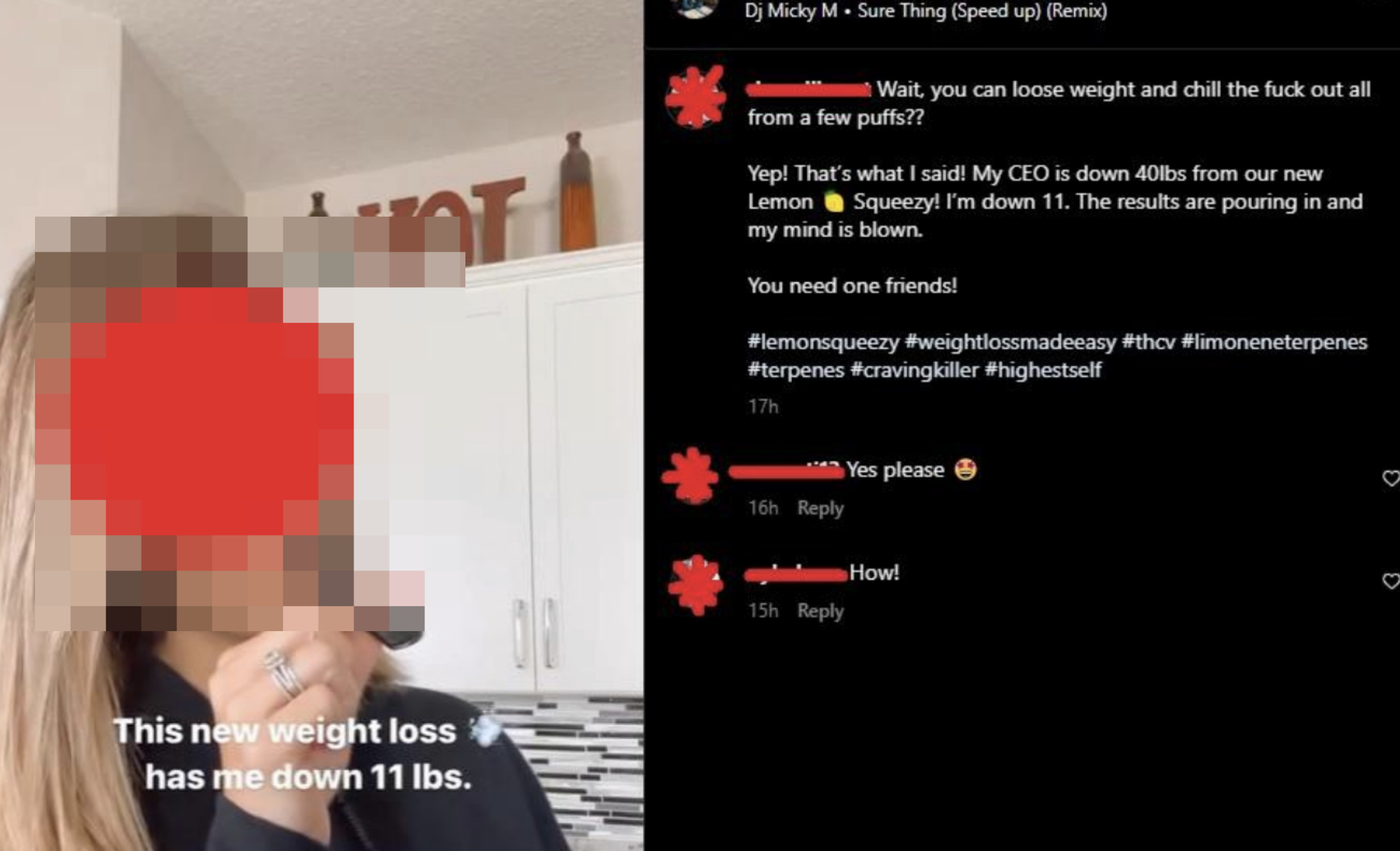 post selfie smoking and comments saying that they lost weight because of it
