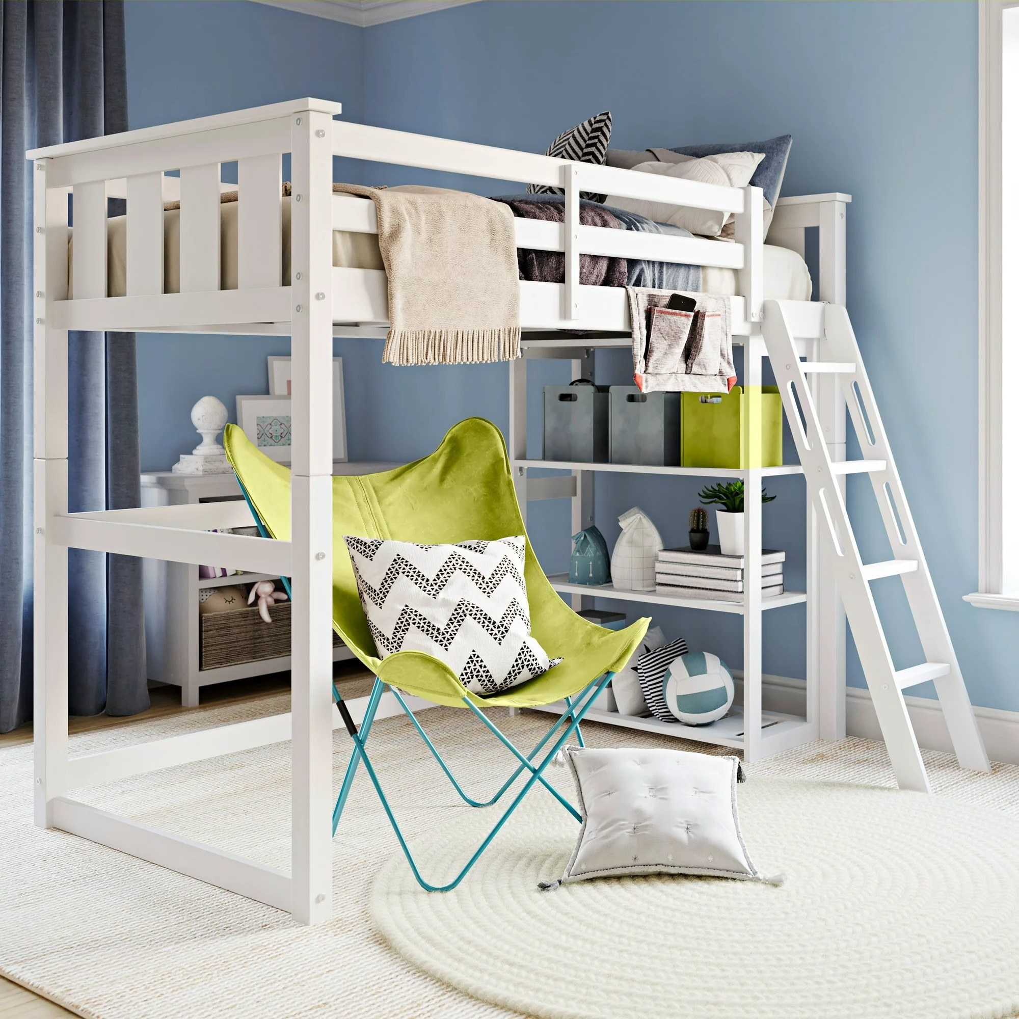 Loft bed with shelving