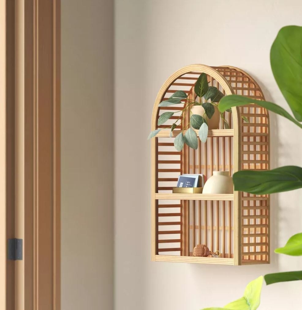 rattan wall shelf