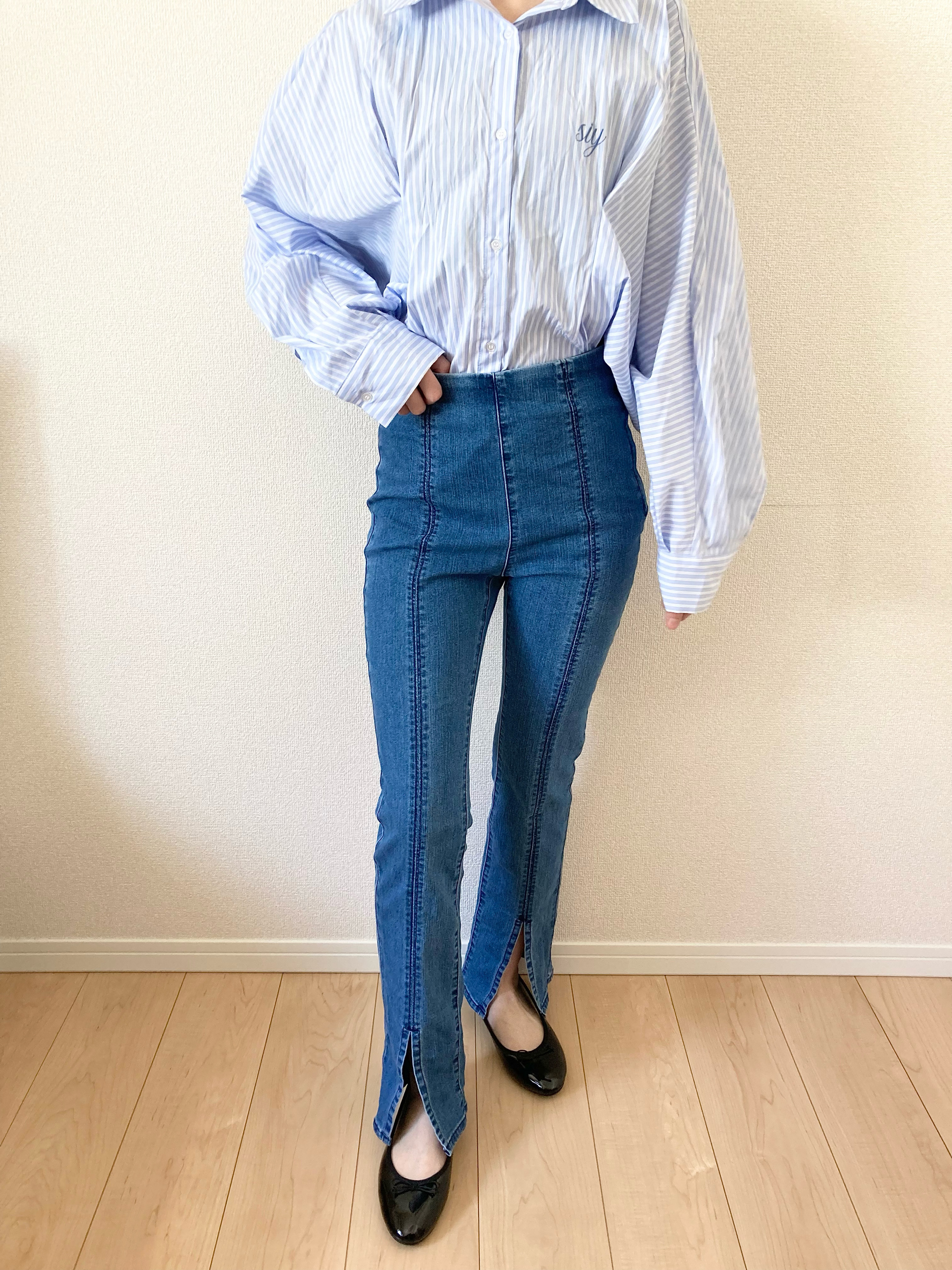 GU(ジーユー)の高見えパンプス「バレエシューズ」のコーディネート