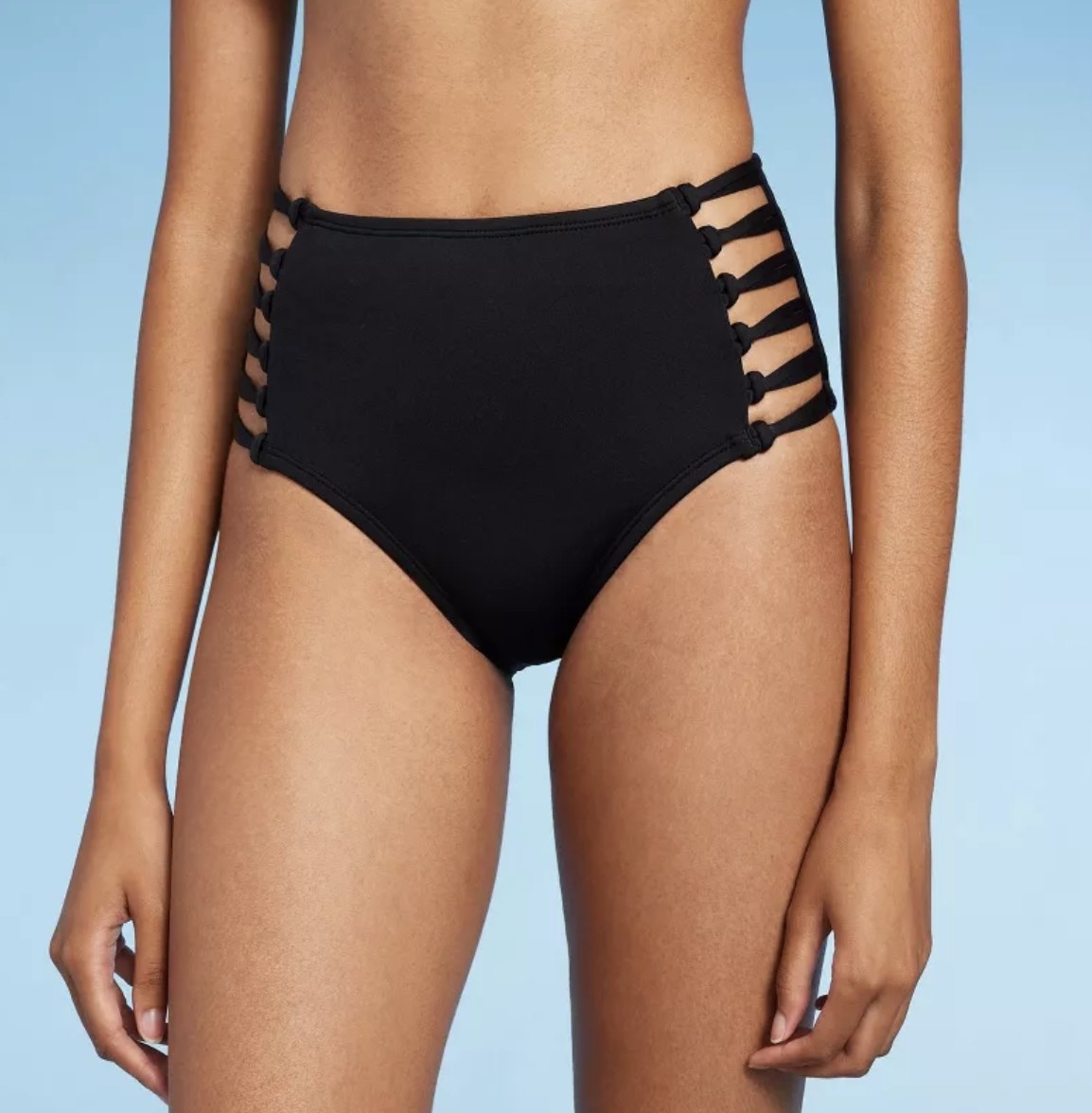A black high waisted cutout bikini bottom