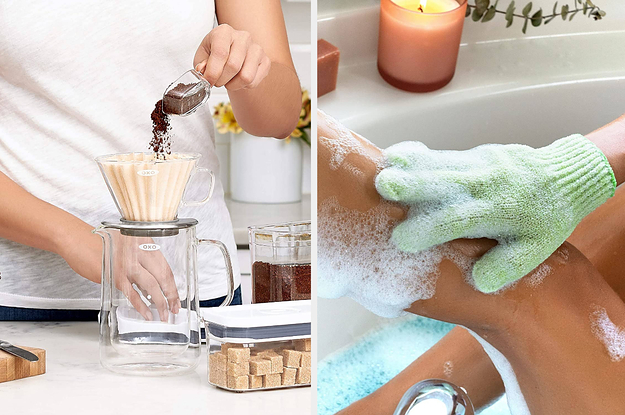 the mini coffee scoop and an exfoliating glove