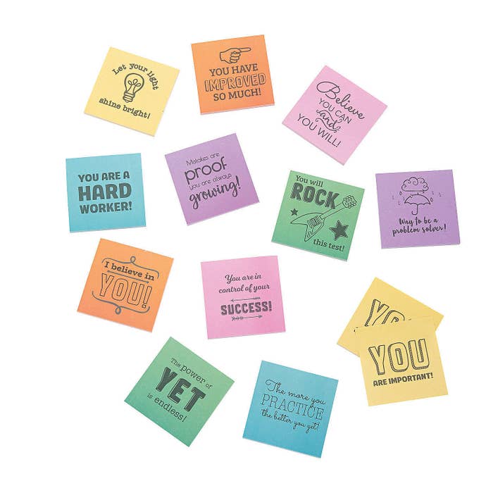 the positive sticky notes that have positive sayings and affirmations on them in different colors