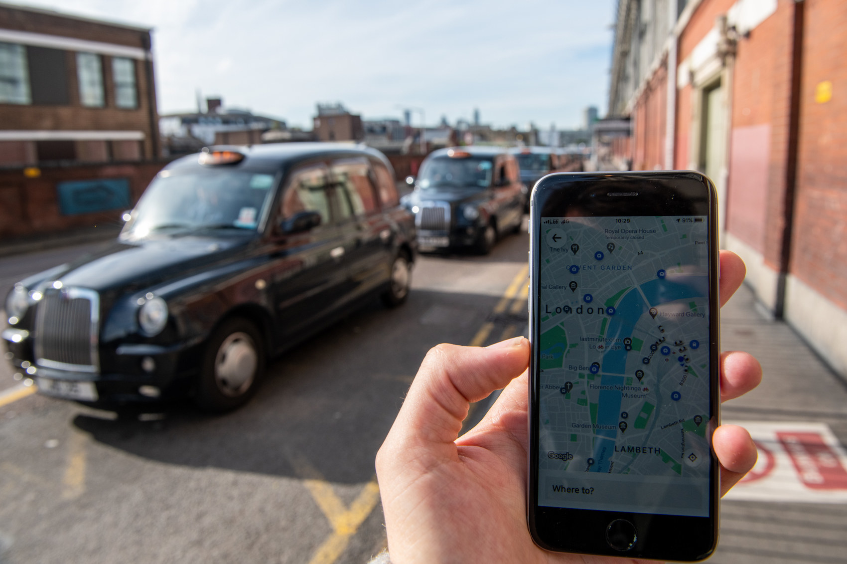 phone with an uber map