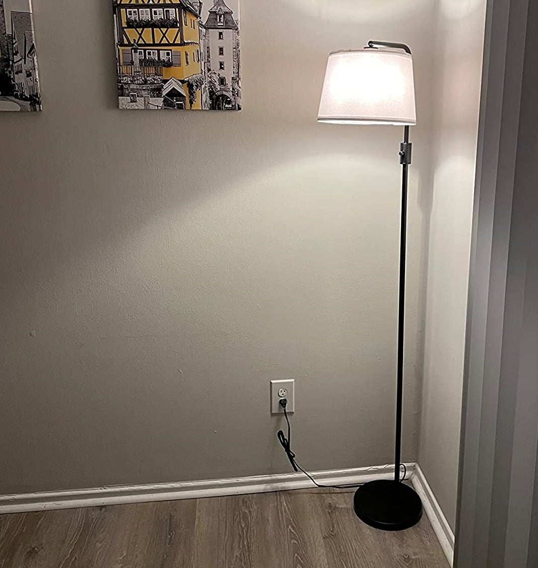 A reviewer&#x27;s photo of the floor lamp in the living room