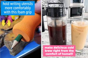a foam grip and a cold brew maker