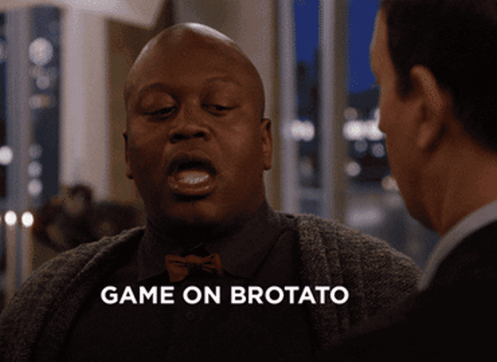 gif of character from unbreakable kimmy schmidtt saying game on brotato