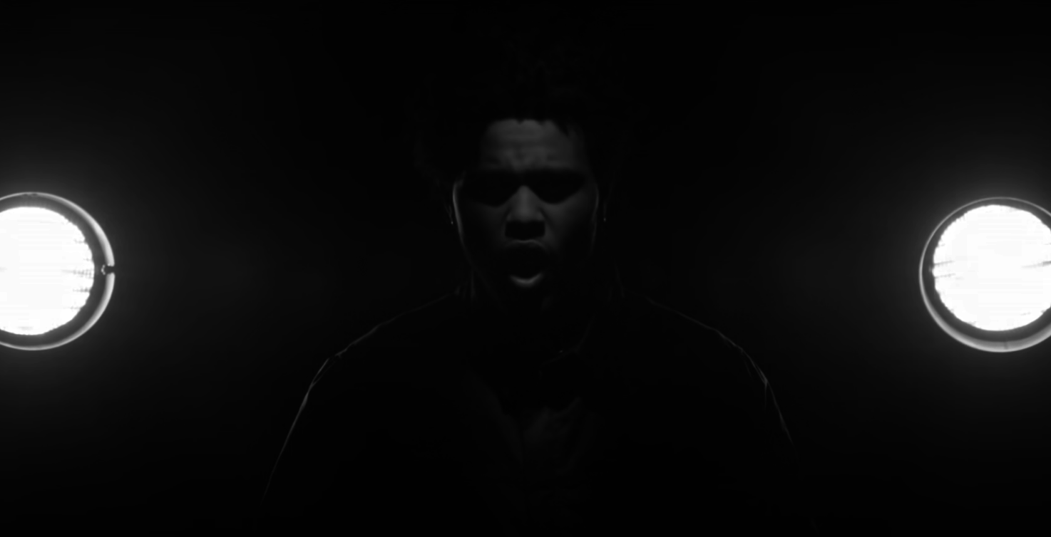 Black-and-white screenshot of the Weeknd from an early video