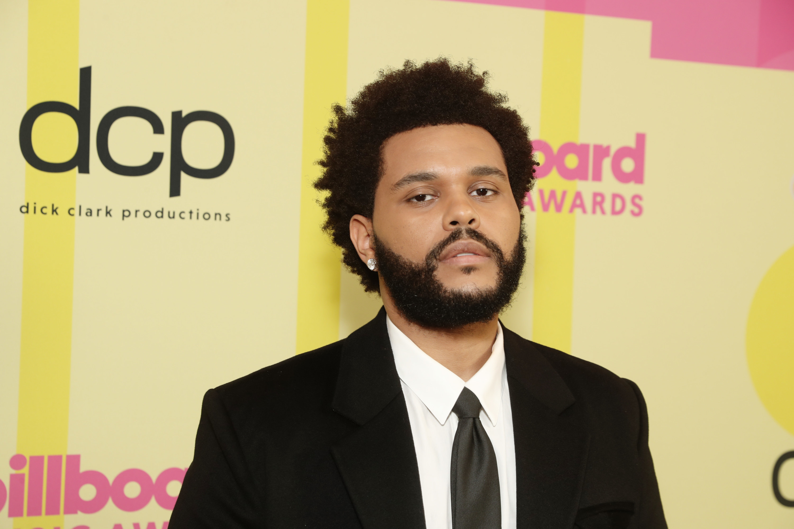 Close-up of The Weeknd in a suit and tie