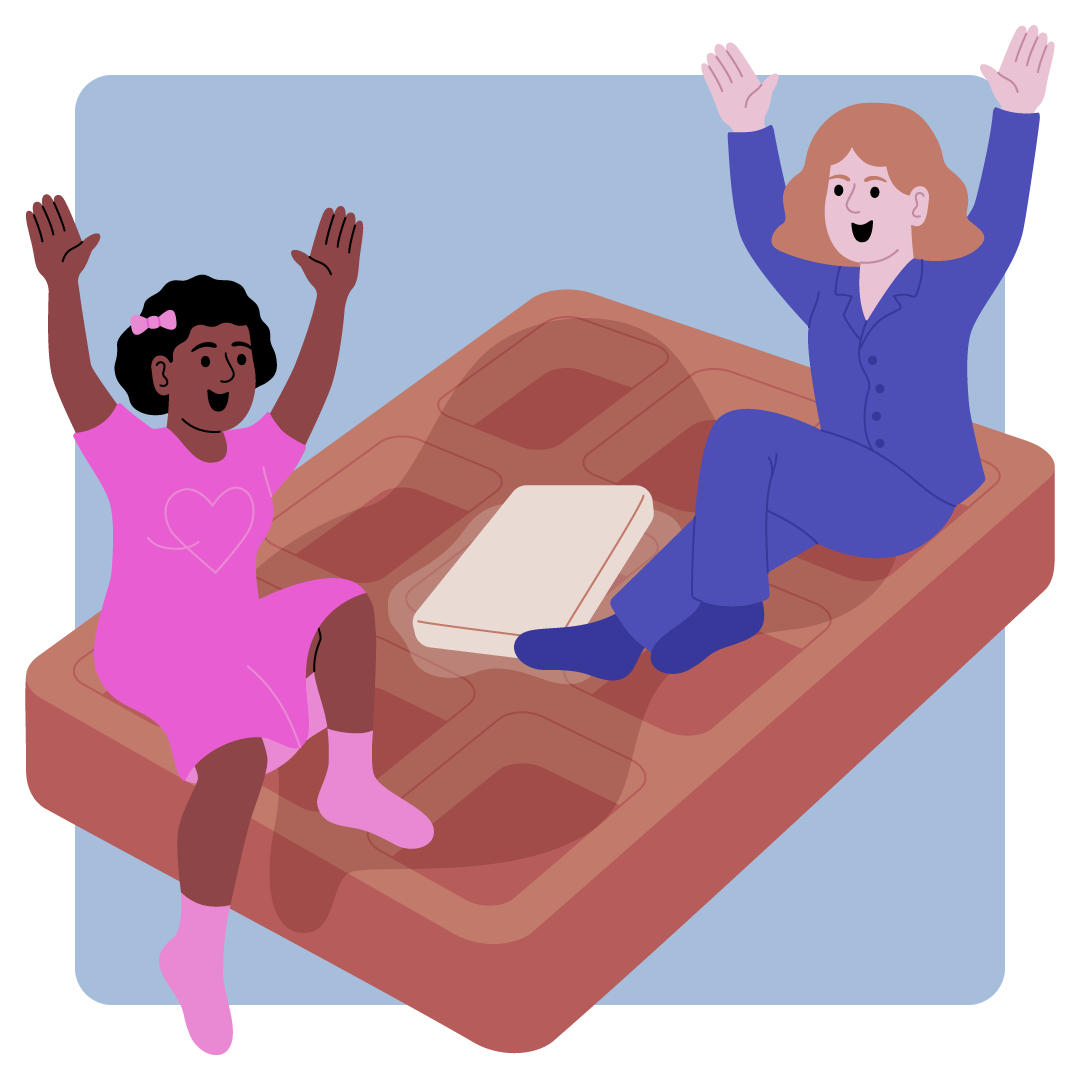 Cartoon of two people sitting on a giant waffle