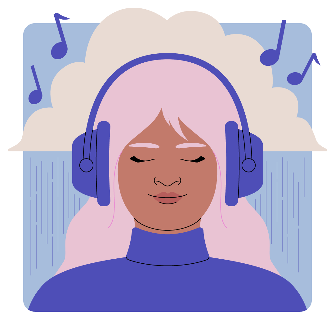 Cartoon of someone listening to music on their headphones