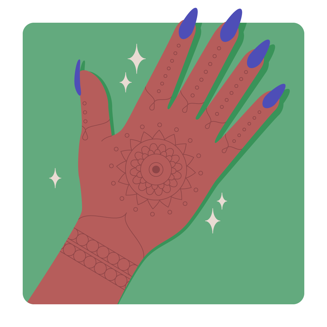 Cartoon of a hand covered in henna