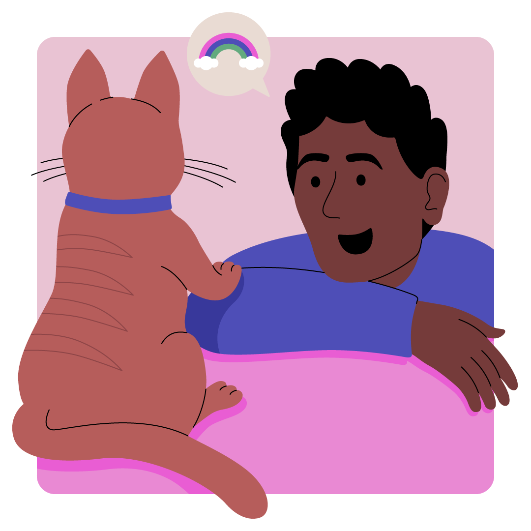 Cartoon of someone talking to their cat
