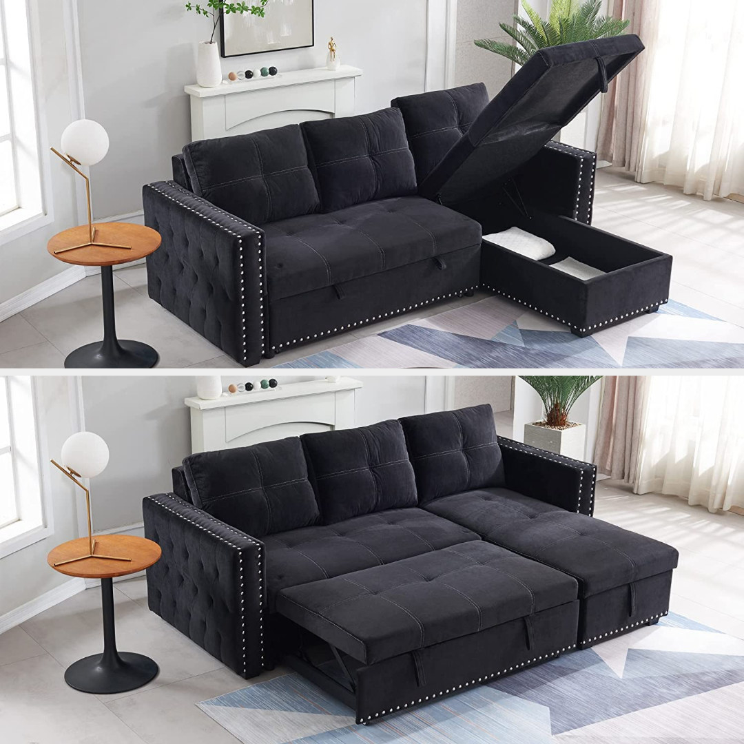 The black velvet sleeper sofa