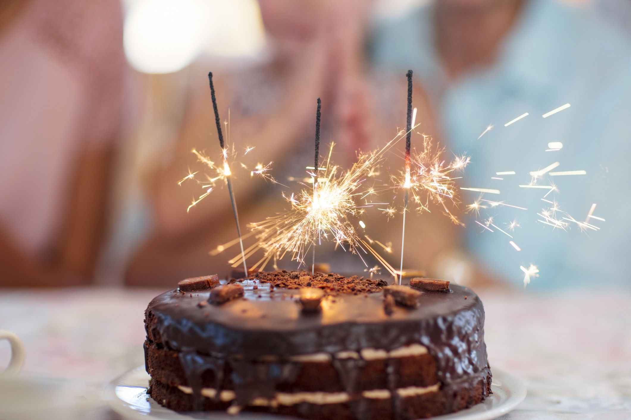 birthday cake with sparklers