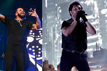 Drake and The Weeknd pictured during live performances