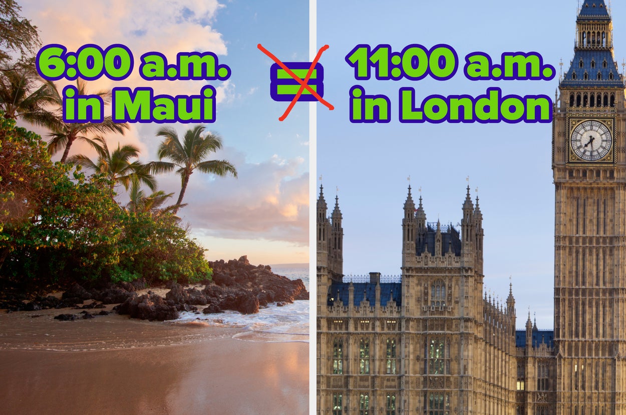 a picture of maui's palm trees next to london's big ben