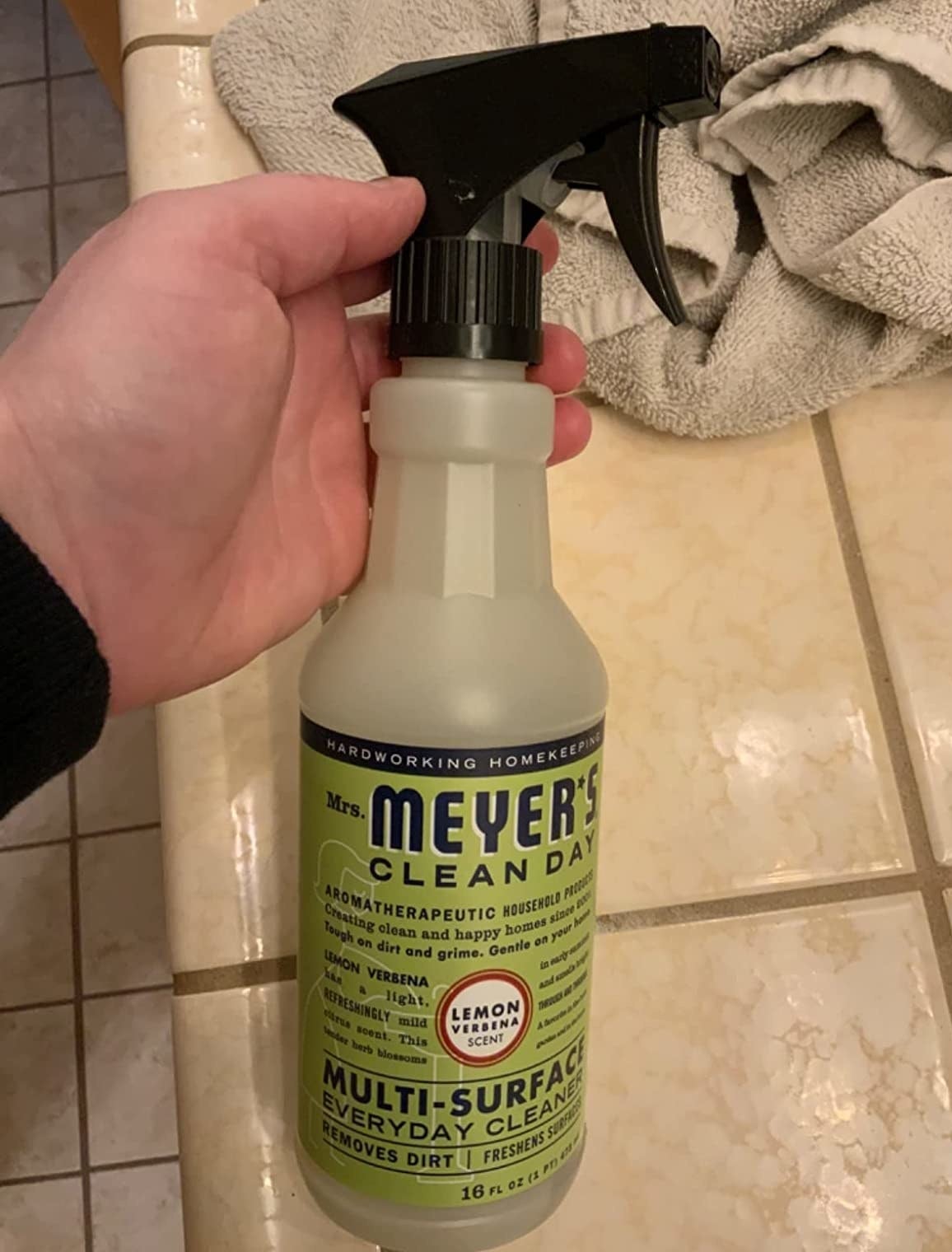 Image of reviewer holding the spray bottle