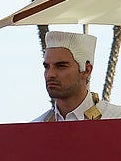 Closeup of a man with white hair