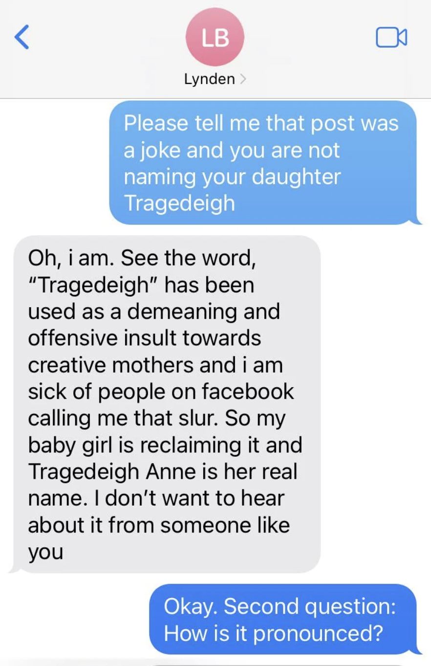 mom going to name her daughter tragedy