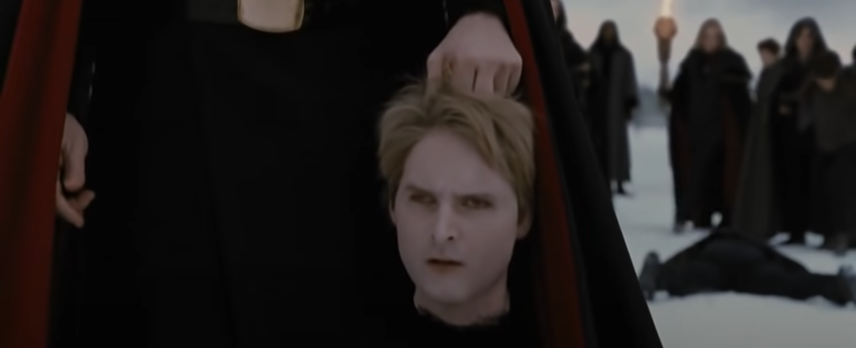A vampire holds the decapitated head of another vampire
