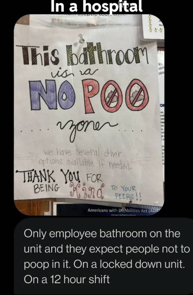 employee bathroom has a sign that says no pooping