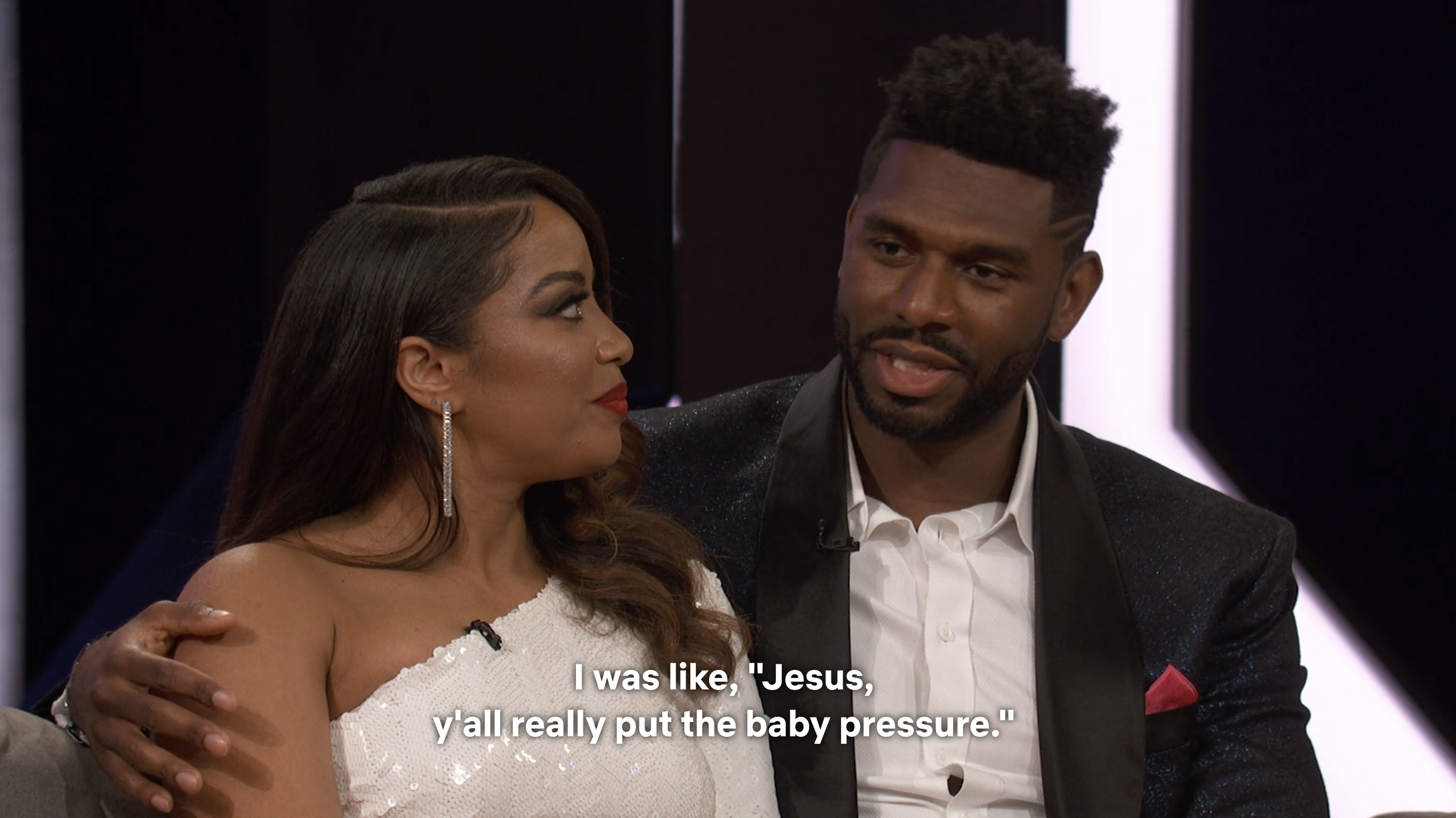 Tiffany and Brett with caption, &quot;I was like, &#x27;Jesus, y&#x27;all really put the baby pressure&quot;
