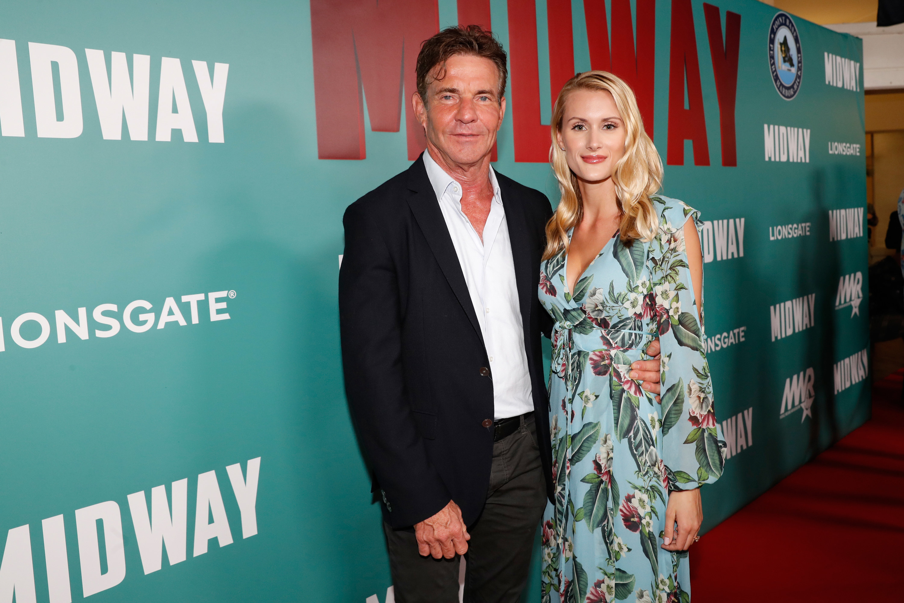 Dennis Quaid and fiancé Laura Savoie arrive at the &quot;Midway&quot; special screening at Joint Base Pearl Harbor-Hickam in 2019